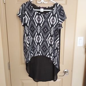 Guilty Tribal Print Short Sleeve Sheer Back Top